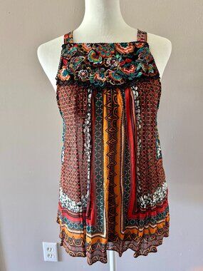 Anthropologie Bhanuni by Jyoti Fiona Embroidered Beaded Tank‎ Top Size Medium